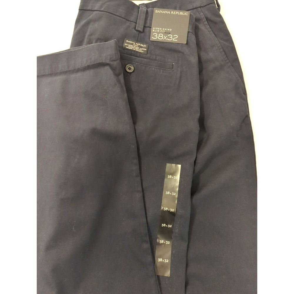 New Banana Republic Pants Men 38x32 Aiden Chino Slim Fit Navy Blue 100% Cotton